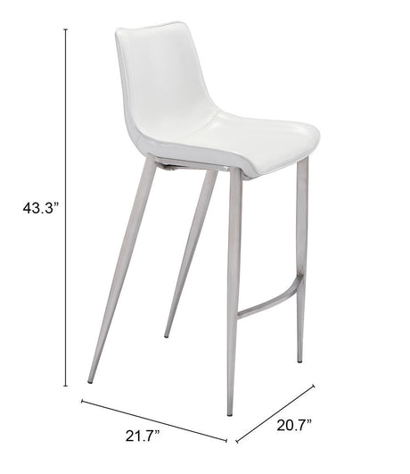 Magnus White & Silver Barstool (Set of 2) by Zuomod at Eve Furniture