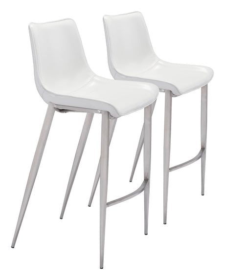 Magnus White & Silver Barstool (Set of 2) by Zuomod at Eve Furniture