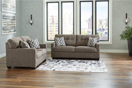 Mahoney Chocolate Sofa and Loveseat by Ashley at Eve Furniture