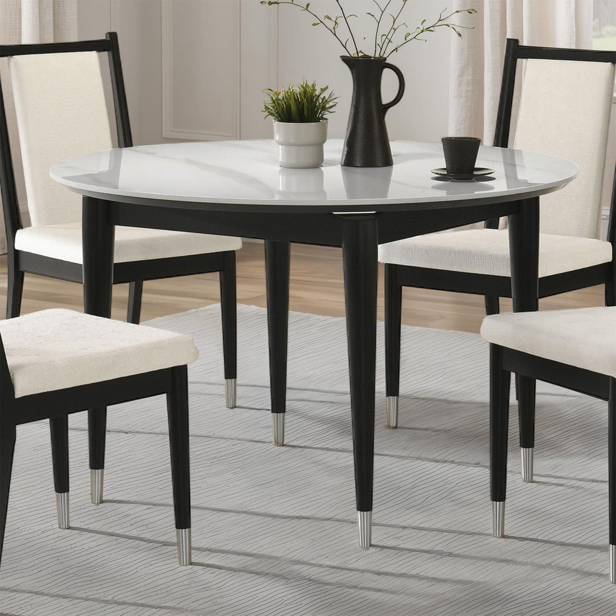 Maidstone Black/White Round Dining Table by Furniture of America at Eve Furniture