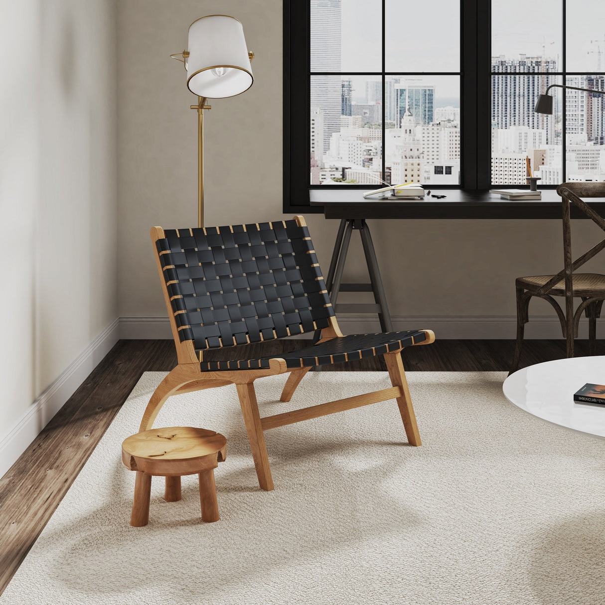 Maintenon Leatherette Accent Chair in Black with Nature Feet by Manhattan Comfort at Eve Furniture