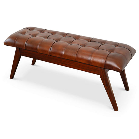 Maja Mid Century Modern Tan Leather Bench by Ashcroft Furniture at Eve Furniture