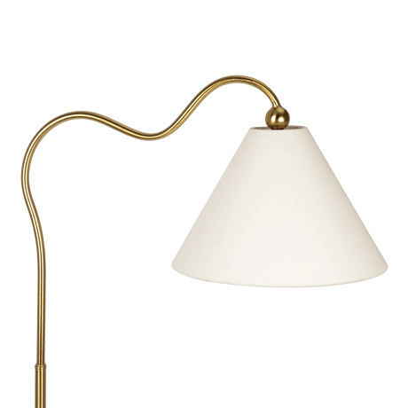 Majestic Brass Ring Base Curved Floor Lamp with Triangle White Drum Shade