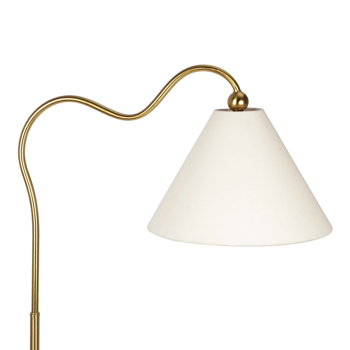 Majestic Brass Ring Base Curved Floor Lamp with Triangle White Drum Shade by Westin Decor at Eve Furniture