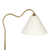 Majestic Brass Ring Base Curved Floor Lamp with Triangle White Drum Shade by Westin Decor at Eve Furniture