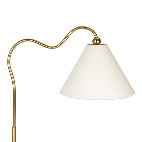 Majestic Brass Ring Base Curved Floor Lamp with Triangle White Drum Shade by Westin Decor at Eve Furniture