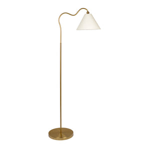 Majestic Brass Ring Base Curved Floor Lamp with Triangle White Drum Shade by Westin Decor at Eve Furniture