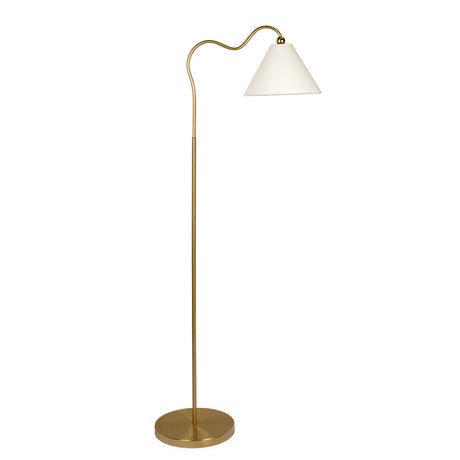 Majestic Brass Ring Base Curved Floor Lamp with Triangle White Drum Shade by Westin Decor at Eve Furniture