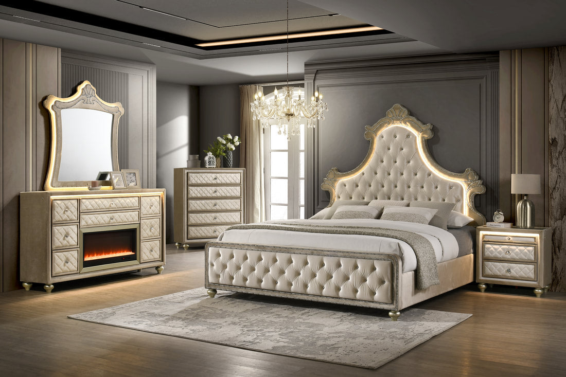 Majesty Beige Queen 4-piece Platform Bedroom Set by Happy Homes at Eve Furniture