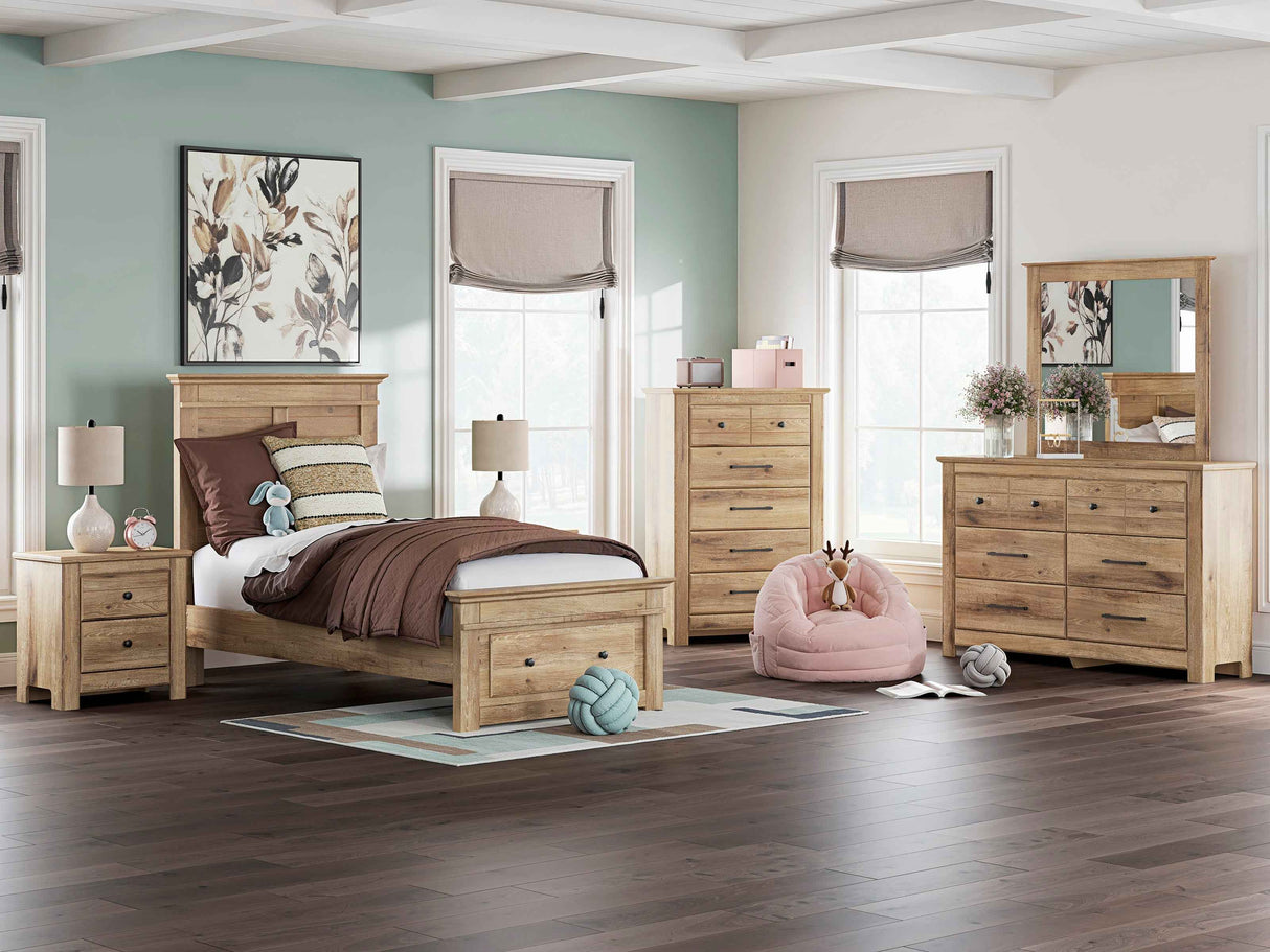 Makidern Tan Footboard Storage Youth Panel Bedroom Set with 2 Footboard Drawers by Ashley at Eve Furniture