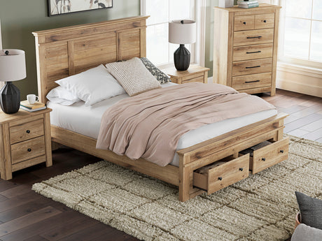 Makidern Tan Panel Storage Bedroom Set with 2 Footboard Drawers by Ashley at Eve Furniture