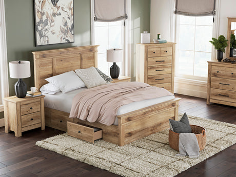 Makidern Tan Panel Storage Bedroom Set with 4 Side Drawers by Ashley at Eve Furniture
