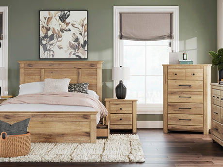 Makidern Tan Panel Storage Bedroom Set with 4 Side Drawers by Ashley at Eve Furniture