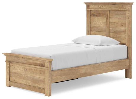 Makidern Tan Twin Panel Storage Bed by Ashley at Eve Furniture