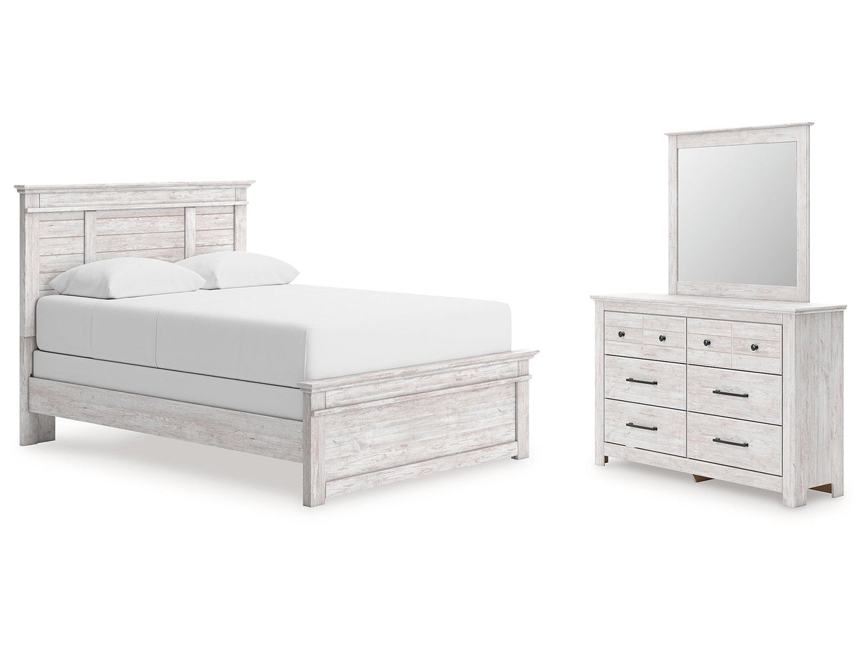 Makidern Whitewash Queen Panel Bed, Dresser and Mirror by Ashley at Eve Furniture