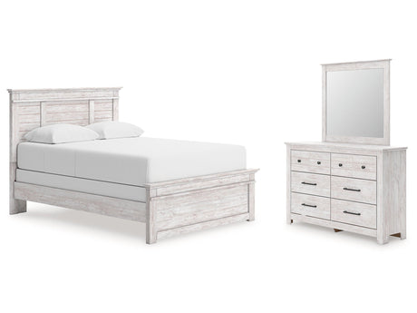 Makidern Whitewash Queen Panel Bed, Dresser and Mirror by Ashley at Eve Furniture