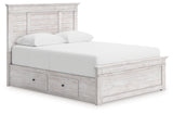 Makidern Whitewash Queen Panel Bed with Storage, Dresser and Mirror by Ashley at Eve Furniture