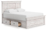 Makidern Whitewash Queen Panel Bed with Storage, Dresser and Mirror by Ashley at Eve Furniture