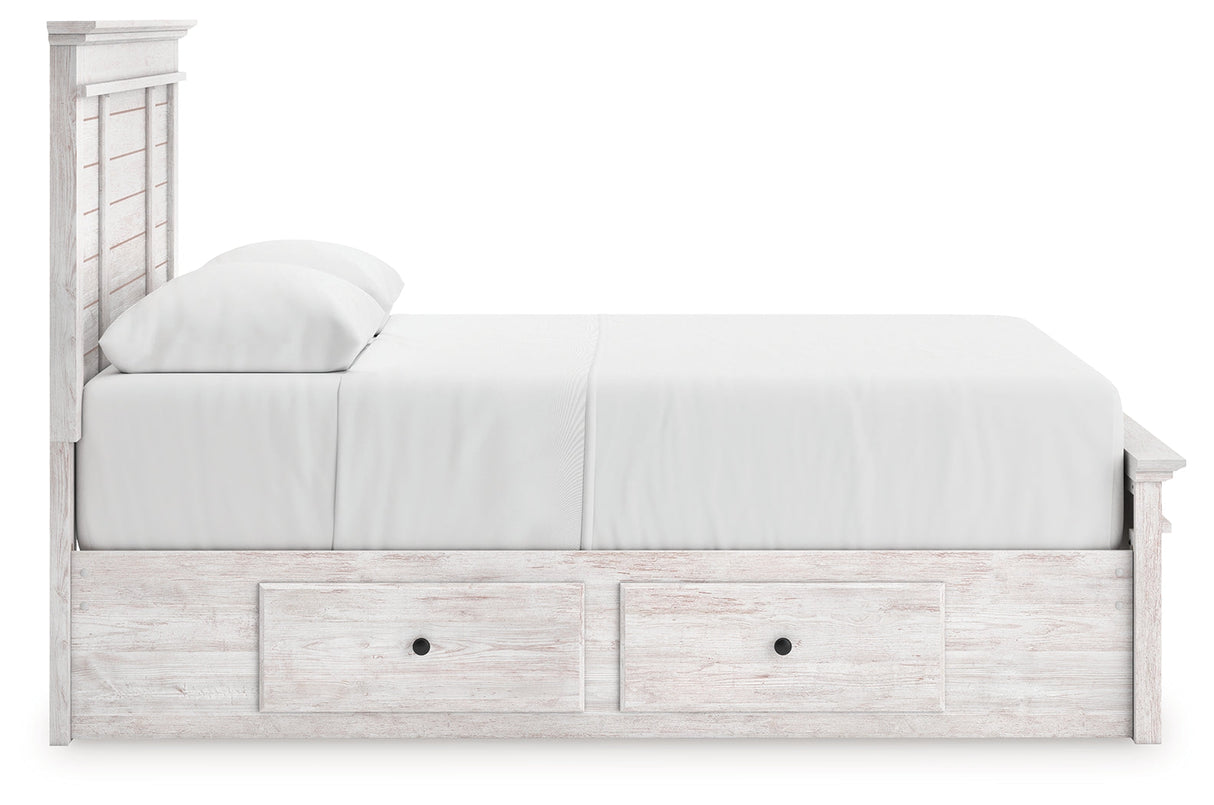 Makidern Whitewash Queen Panel Bed with Storage, Dresser and Mirror by Ashley at Eve Furniture