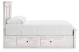 Makidern Whitewash Queen Panel Bed with Storage, Dresser and Mirror by Ashley at Eve Furniture