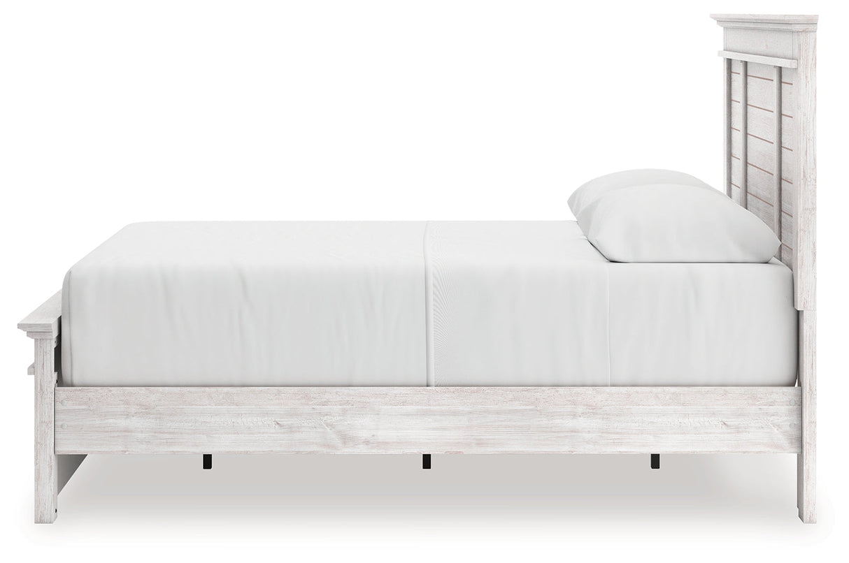 Makidern Whitewash Queen Panel Bed with Storage, Dresser and Mirror by Ashley at Eve Furniture