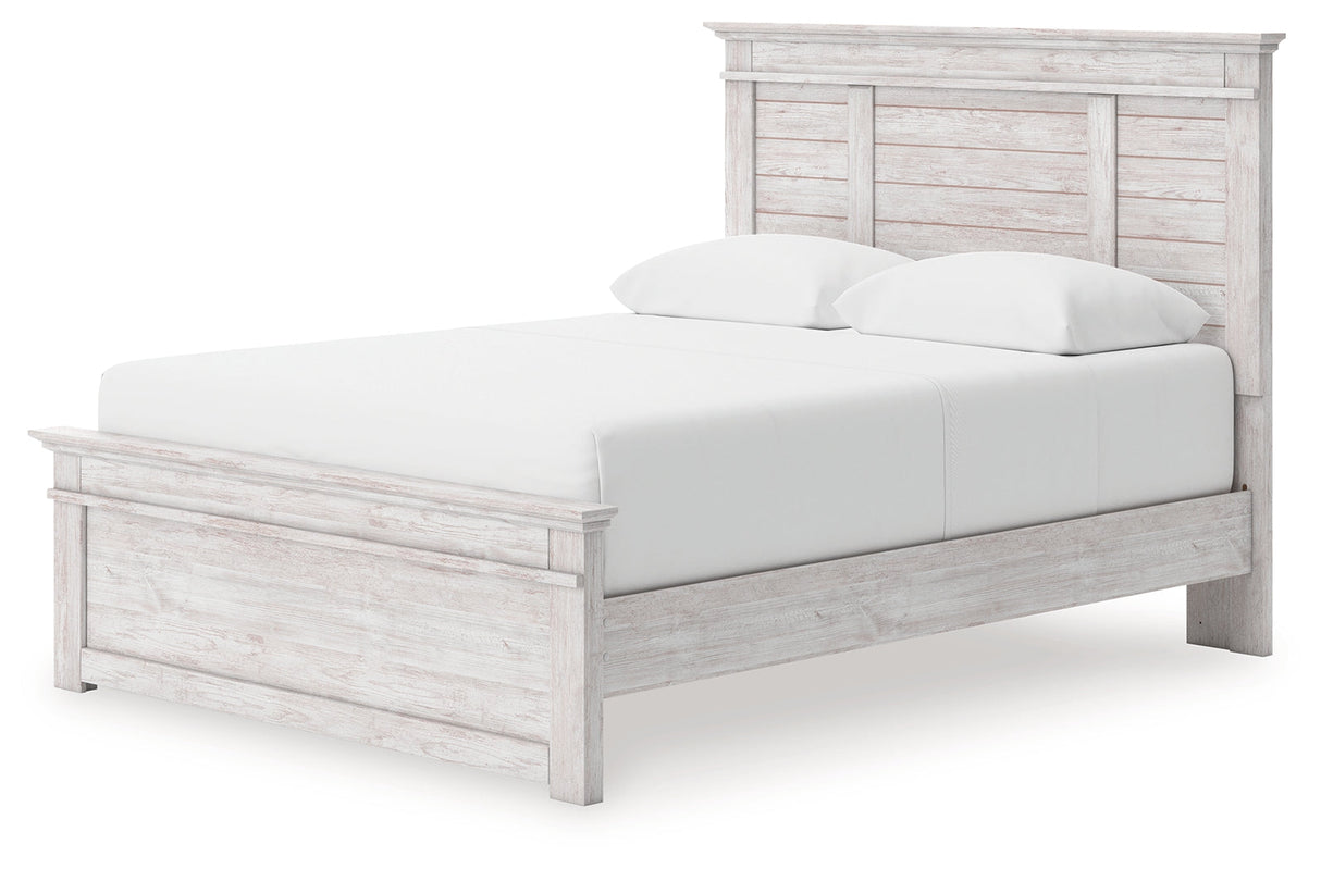 Makidern Whitewash Queen Panel Bed with Storage, Dresser and Mirror by Ashley at Eve Furniture