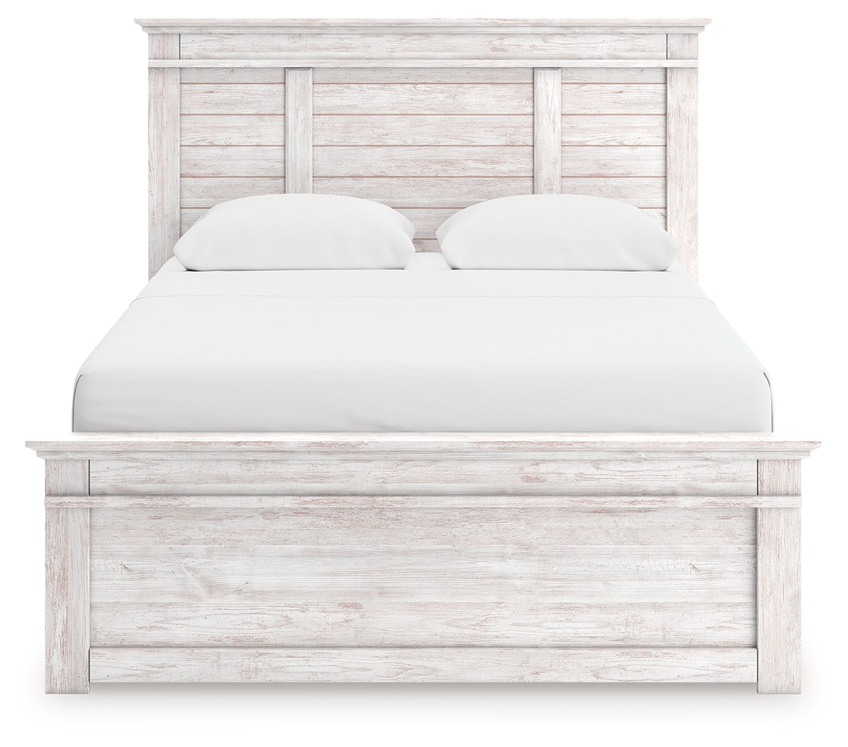 Makidern Whitewash Queen Panel Bed with Storage, Dresser and Mirror by Ashley at Eve Furniture