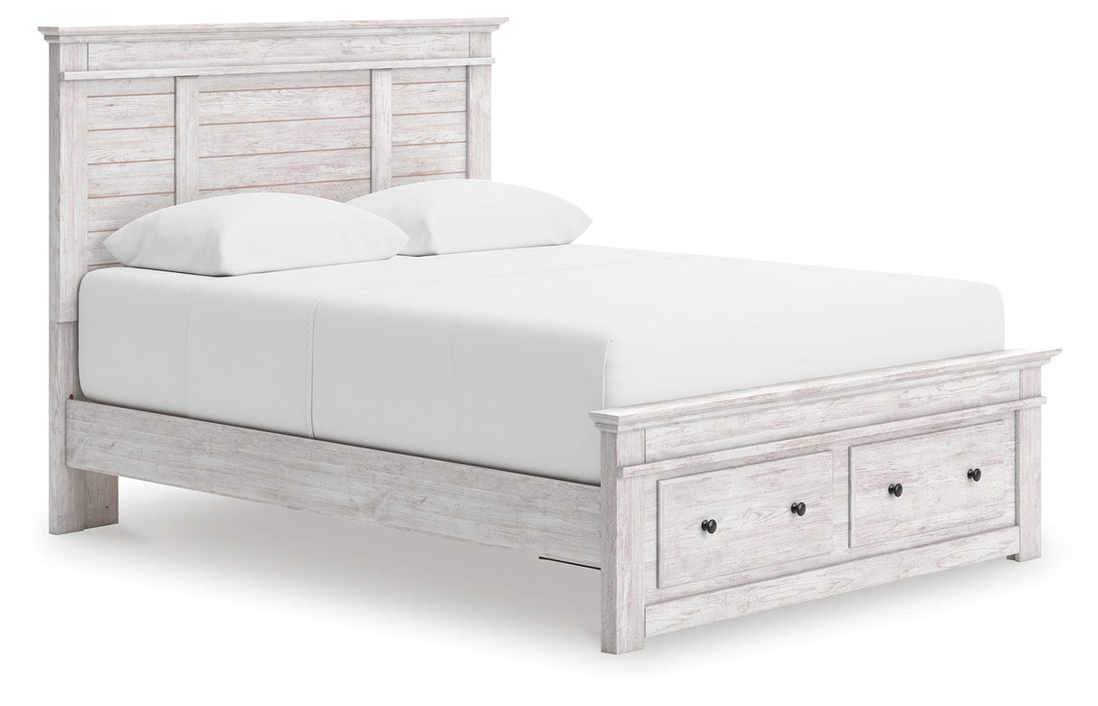 Makidern Whitewash Queen Panel Storage Bed, Dresser and Mirror by Ashley at Eve Furniture
