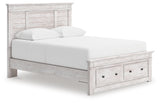 Makidern Whitewash Queen Panel Storage Bed, Dresser and Mirror by Ashley at Eve Furniture