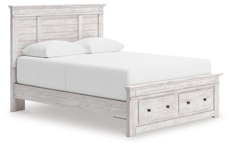Makidern Whitewash Queen Panel Storage Bed, Dresser and Mirror by Ashley at Eve Furniture