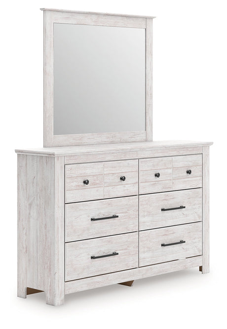 Makidern Whitewash Queen Panel Storage Bed, Dresser and Mirror by Ashley at Eve Furniture