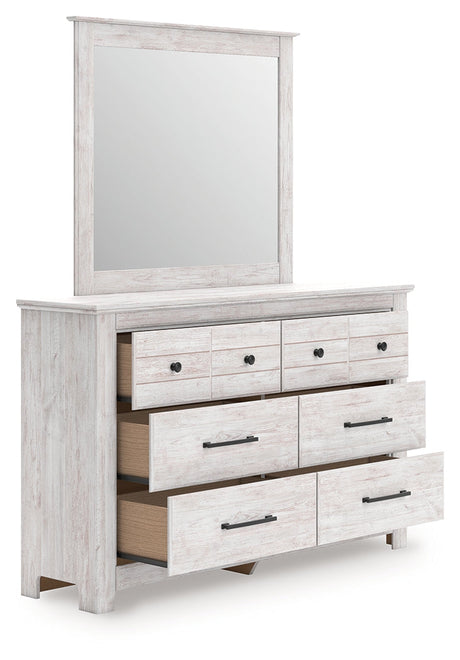 Makidern Whitewash Queen Panel Storage Bed, Dresser and Mirror by Ashley at Eve Furniture
