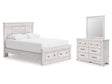 Makidern Whitewash Queen Panel Storage Bed, Dresser and Mirror by Ashley at Eve Furniture
