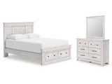 Makidern Whitewash Queen Panel Storage Bed, Dresser and Mirror by Ashley at Eve Furniture