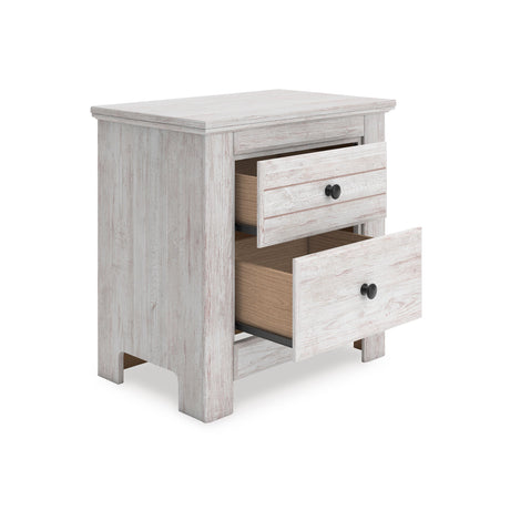 Makidern Whitewash Storage Panel Bedroom Set with 2 Footboard Drawers by Ashley at Eve Furniture