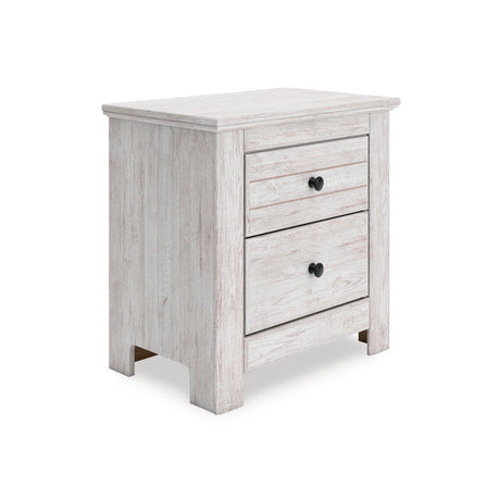 Makidern Whitewash Storage Panel Bedroom Set with 2 Footboard Drawers by Ashley at Eve Furniture
