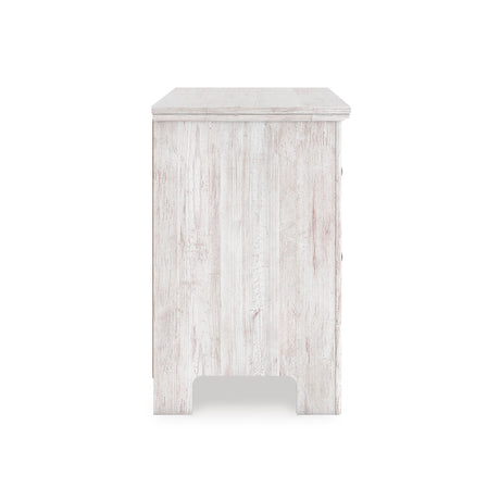 Makidern Whitewash Storage Panel Bedroom Set with 2 Footboard Drawers by Ashley at Eve Furniture