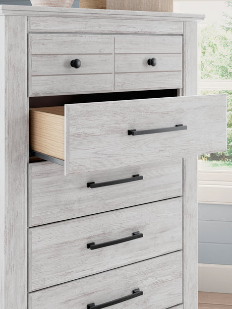 Makidern Whitewash Storage Panel Bedroom Set with 2 Footboard Drawers by Ashley at Eve Furniture