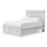 Makidern Whitewash Storage Panel Bedroom Set with 2 Footboard Drawers by Ashley at Eve Furniture
