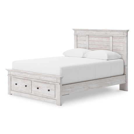 Makidern Whitewash Storage Panel Bedroom Set with 2 Footboard Drawers by Ashley at Eve Furniture