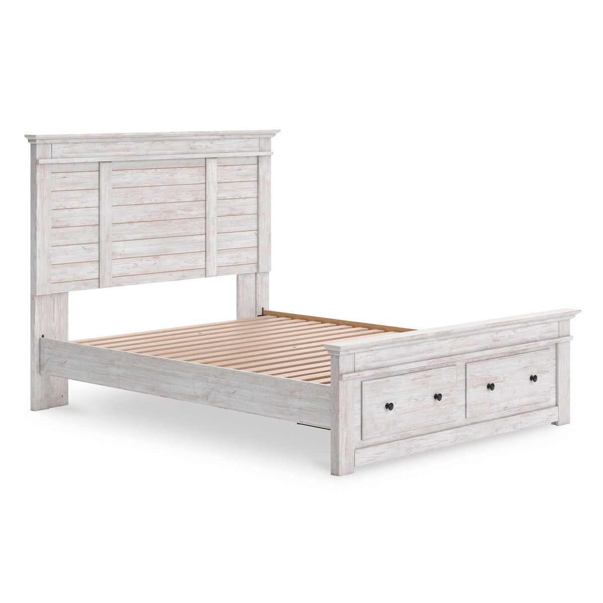 Makidern Whitewash Storage Panel Bedroom Set with 2 Footboard Drawers by Ashley at Eve Furniture