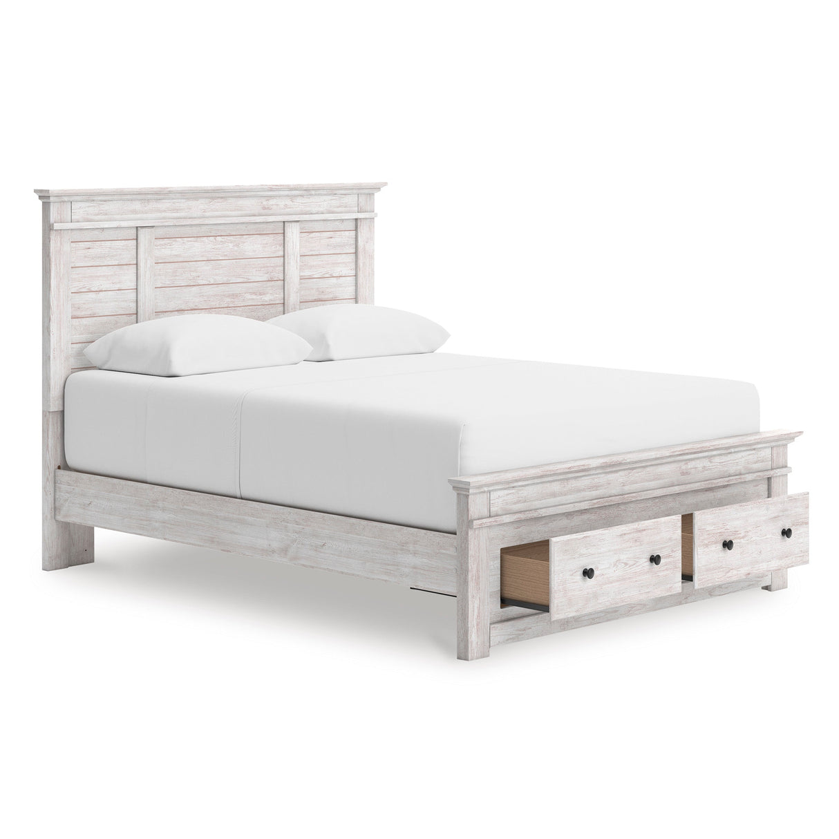 Makidern Whitewash Storage Panel Bedroom Set with 2 Footboard Drawers by Ashley at Eve Furniture
