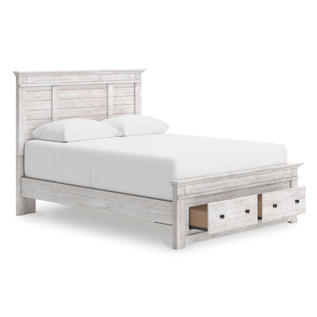Makidern Whitewash Storage Panel Bedroom Set with 2 Footboard Drawers by Ashley at Eve Furniture
