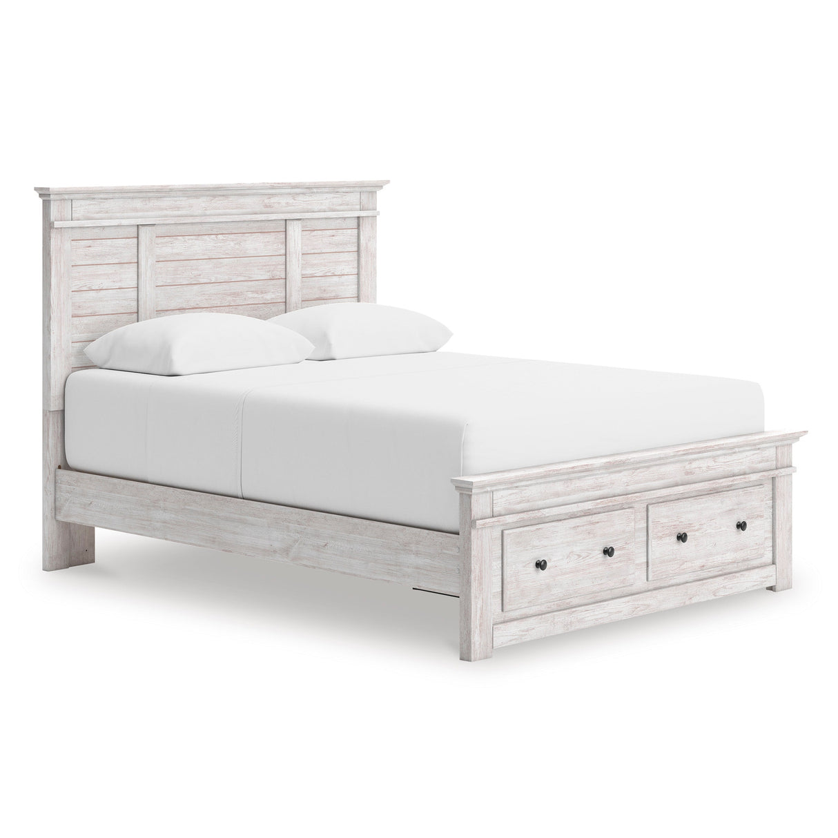 Makidern Whitewash Storage Panel Bedroom Set with 2 Footboard Drawers by Ashley at Eve Furniture