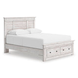 Makidern Whitewash Storage Panel Bedroom Set with 2 Footboard Drawers by Ashley at Eve Furniture