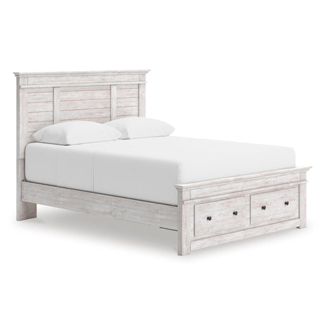Makidern Whitewash Storage Panel Bedroom Set with 2 Footboard Drawers by Ashley at Eve Furniture