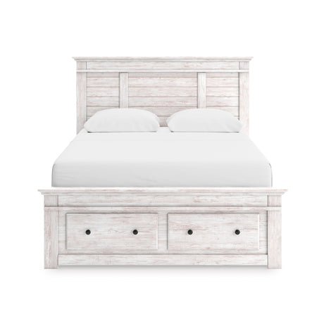 Makidern Whitewash Storage Panel Bedroom Set with 2 Footboard Drawers by Ashley at Eve Furniture