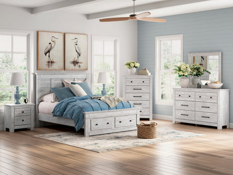 Makidern Whitewash Storage Panel Bedroom Set with 2 Footboard Drawers by Ashley at Eve Furniture