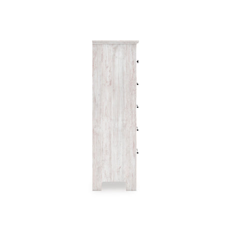 Makidern Whitewash Storage Panel Bedroom Set with 4 Drawers by Ashley at Eve Furniture