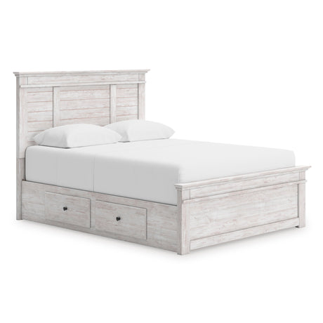 Makidern Whitewash Storage Panel Bedroom Set with 4 Side Drawers by Ashley at Eve Furniture
